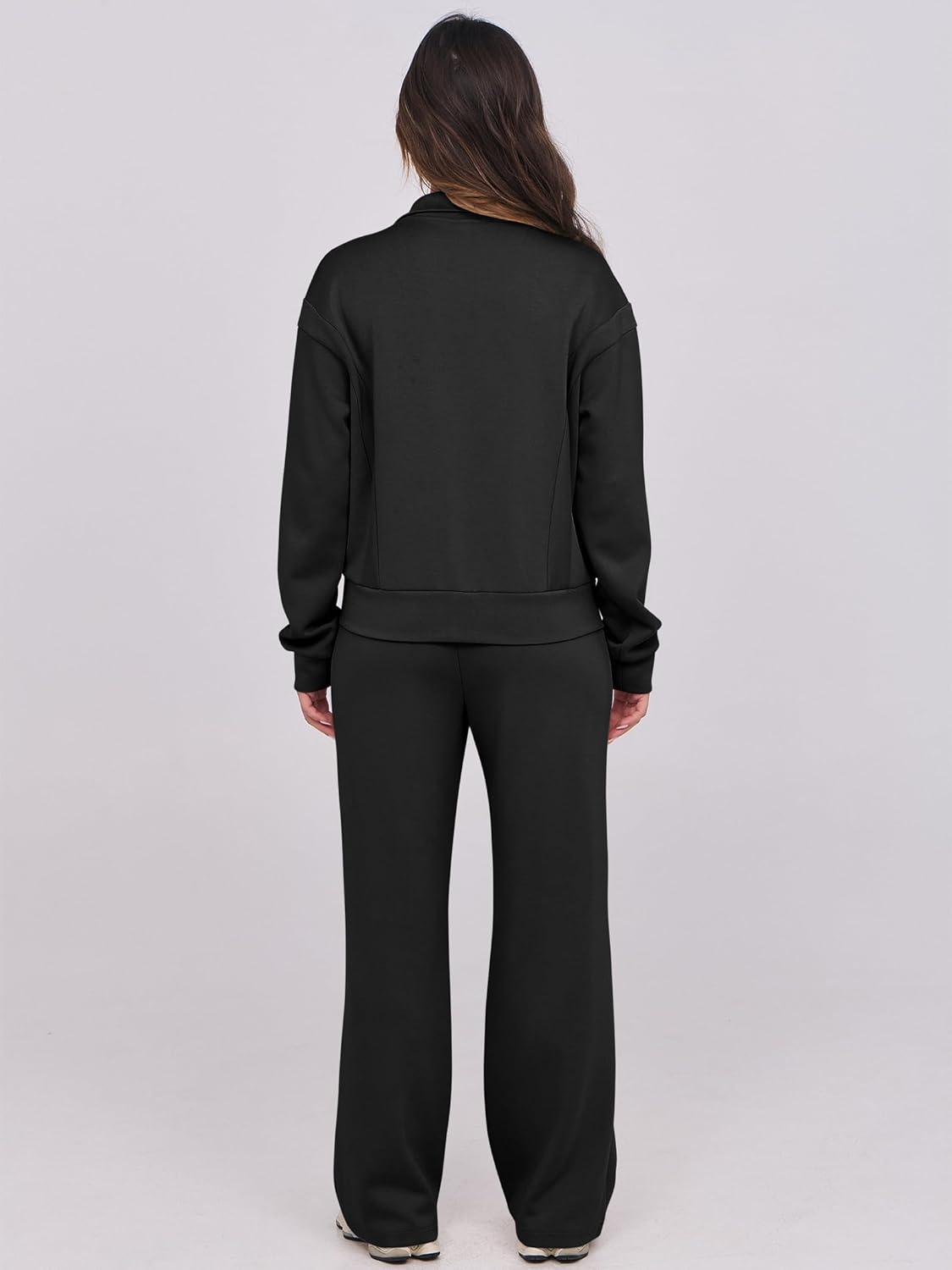 imageANRABESS Lounge Sets for Women 2 Piece Outfits Sweatsuit Fall Zip Up Sweatshirts Wide Leg Pants Matching Sweat Set TracksuitBlack