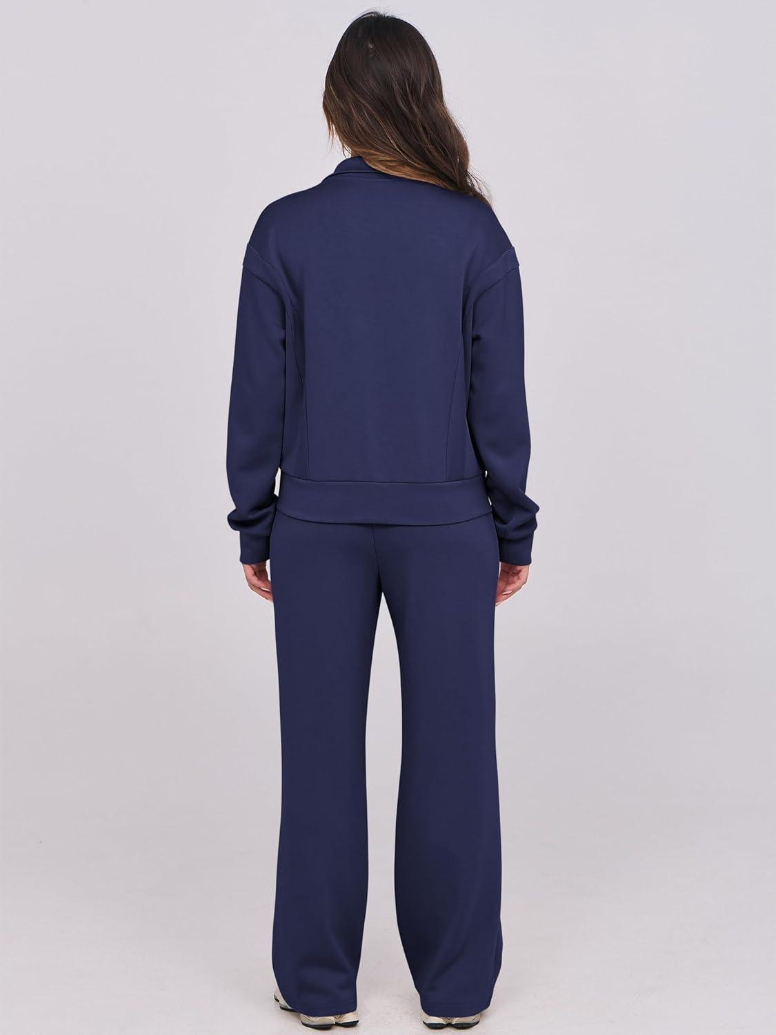 imageANRABESS Lounge Sets for Women 2 Piece Outfits Sweatsuit Fall Zip Up Sweatshirts Wide Leg Pants Matching Sweat Set TracksuitNavy Blue