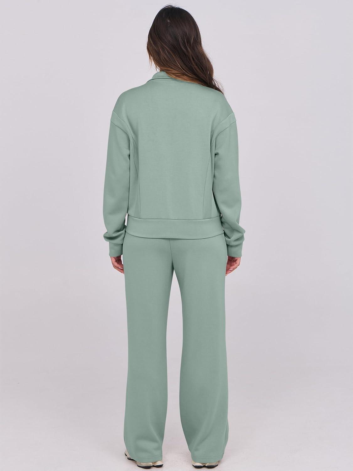 imageANRABESS Lounge Sets for Women 2 Piece Outfits Sweatsuit Fall Zip Up Sweatshirts Wide Leg Pants Matching Sweat Set TracksuitPea Green