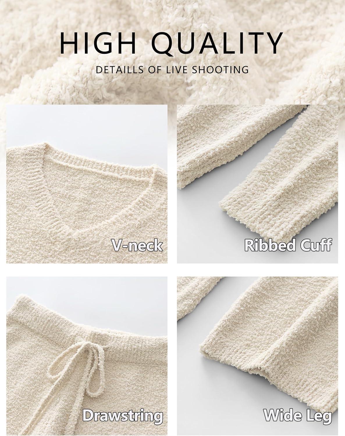 imageANRABESS Lounge Sets for Women Fuzzy Fleece Pajama Sets 2 Piece Outfits Cozy Sweater Matching Set 2025 Fall Winter LoungewearBeige