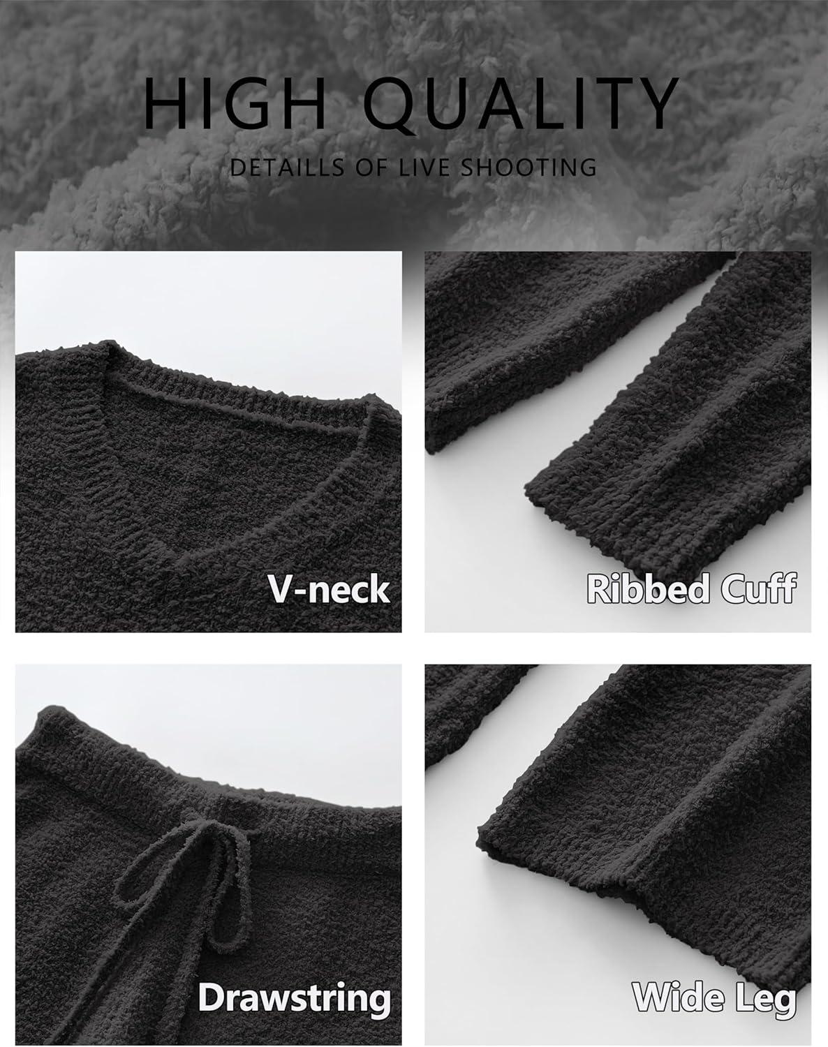 imageANRABESS Lounge Sets for Women Fuzzy Fleece Pajama Sets 2 Piece Outfits Cozy Sweater Matching Set 2025 Fall Winter LoungewearBlack