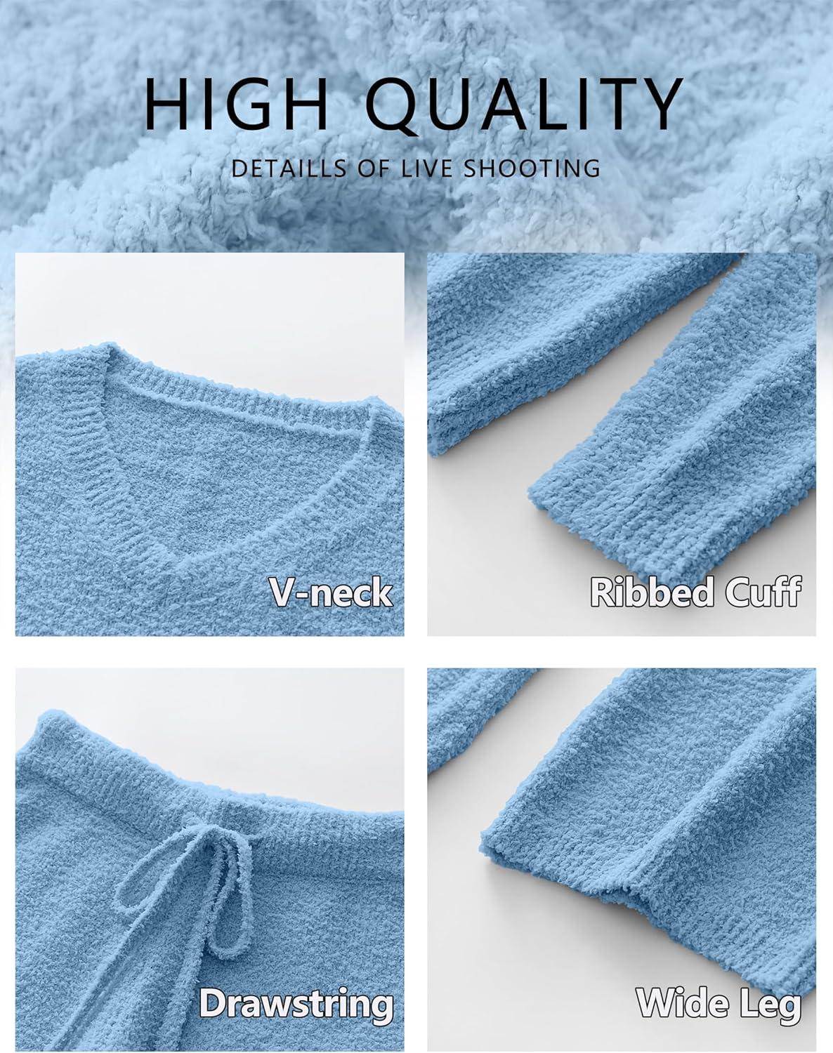 imageANRABESS Lounge Sets for Women Fuzzy Fleece Pajama Sets 2 Piece Outfits Cozy Sweater Matching Set 2025 Fall Winter LoungewearBlue