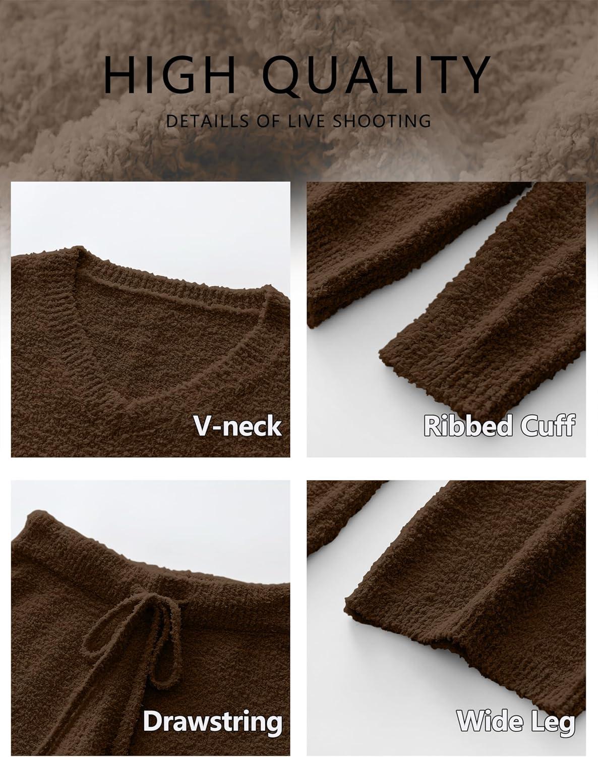 imageANRABESS Lounge Sets for Women Fuzzy Fleece Pajama Sets 2 Piece Outfits Cozy Sweater Matching Set 2025 Fall Winter LoungewearBrown