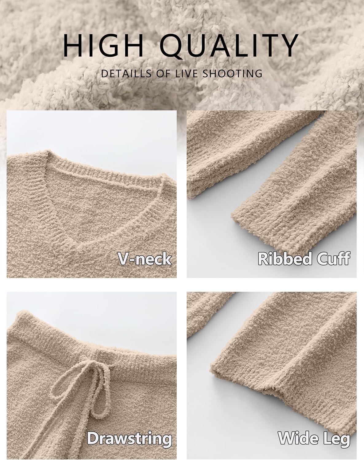 imageANRABESS Lounge Sets for Women Fuzzy Fleece Pajama Sets 2 Piece Outfits Cozy Sweater Matching Set 2025 Fall Winter LoungewearLight Khaki