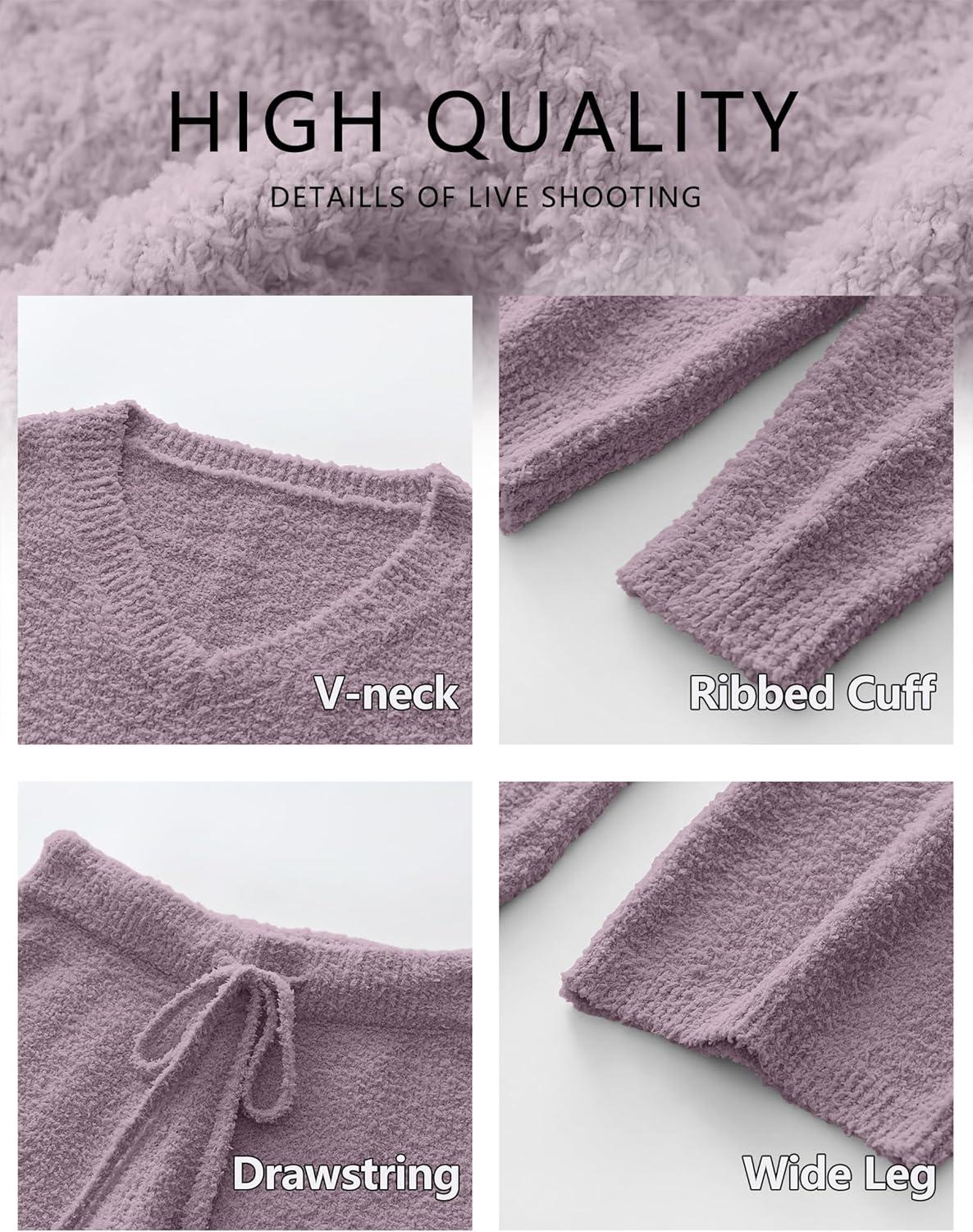 imageANRABESS Lounge Sets for Women Fuzzy Fleece Pajama Sets 2 Piece Outfits Cozy Sweater Matching Set 2025 Fall Winter LoungewearPurple