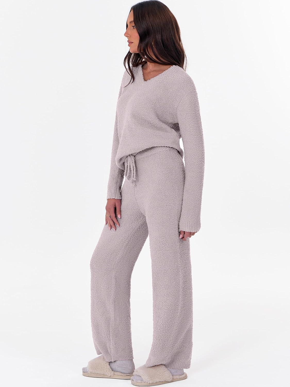 imageANRABESS Lounge Sets for Women Fuzzy Fleece Pajama Sets 2 Piece Outfits Cozy Sweater Matching Set 2025 Fall Winter LoungewearSilver Grey