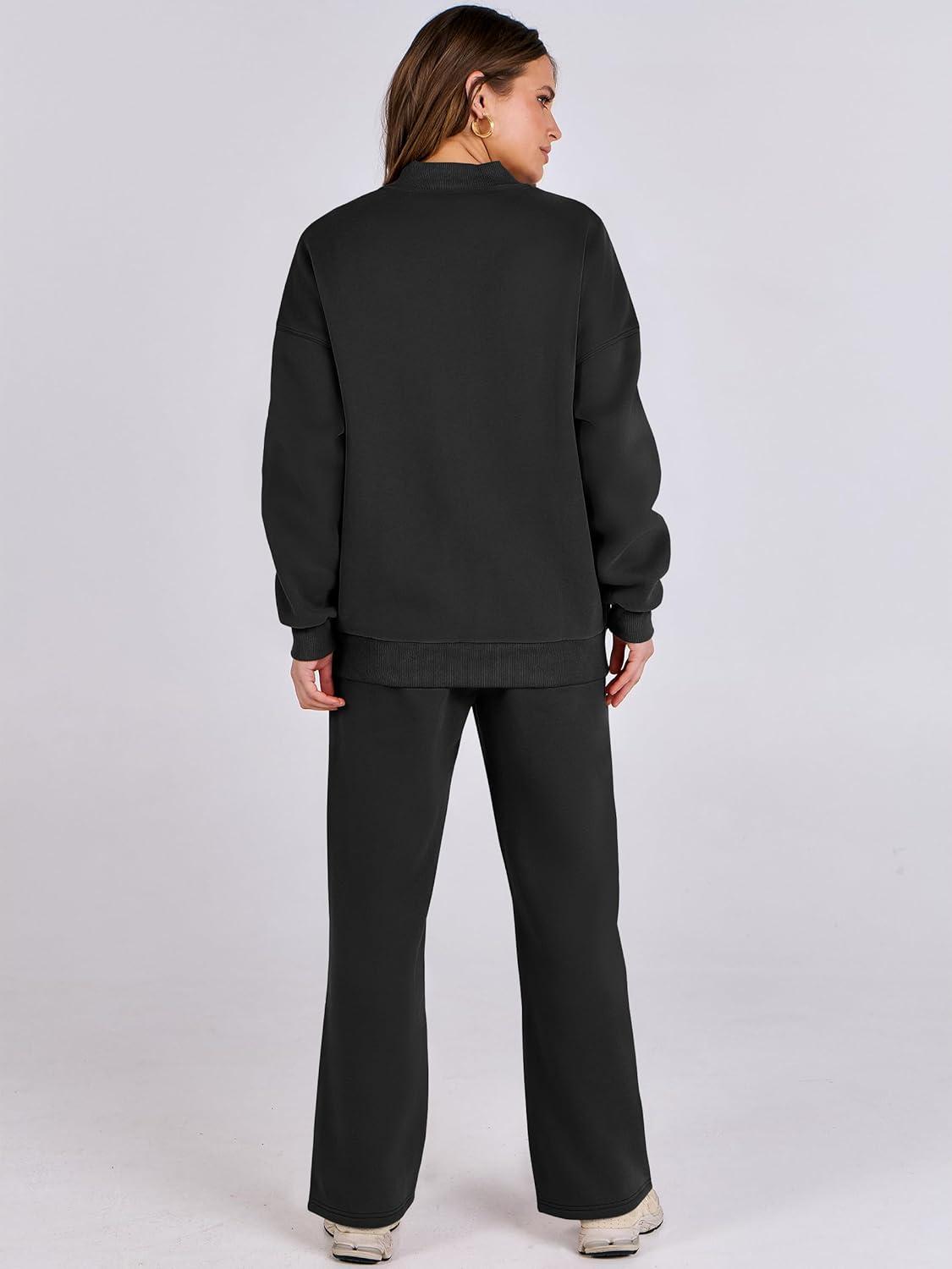 imageANRABESS Women 2 Piece Outfits Lounge Set Oversized Zip Up Sweatshirt Jacket Sweatpant Matching Sweat Sets Winter SweatsuitsBlack