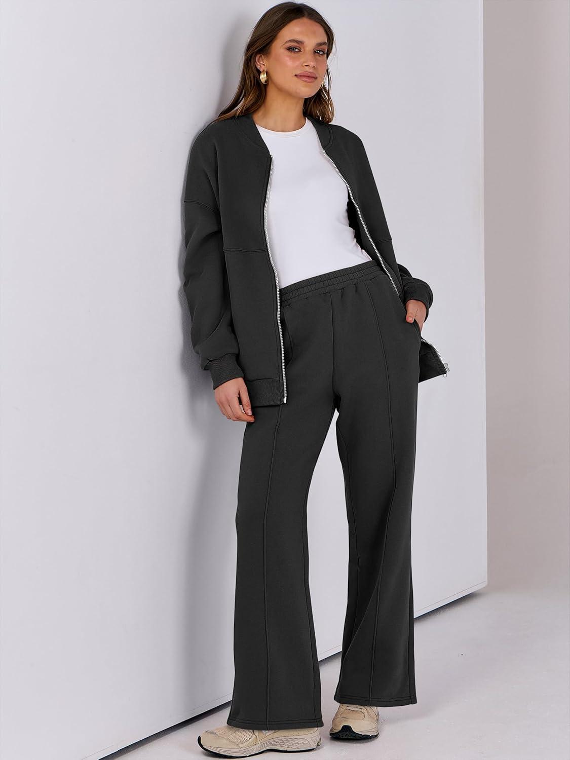 imageANRABESS Women 2 Piece Outfits Lounge Set Oversized Zip Up Sweatshirt Jacket Sweatpant Matching Sweat Sets Winter SweatsuitsBlack