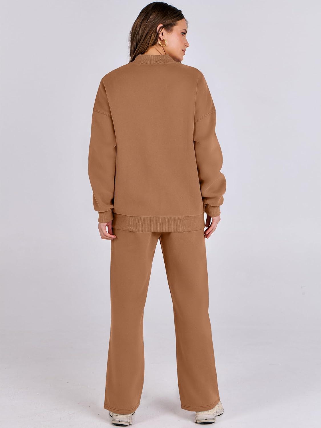 imageANRABESS Women 2 Piece Outfits Lounge Set Oversized Zip Up Sweatshirt Jacket Sweatpant Matching Sweat Sets Winter SweatsuitsBrown