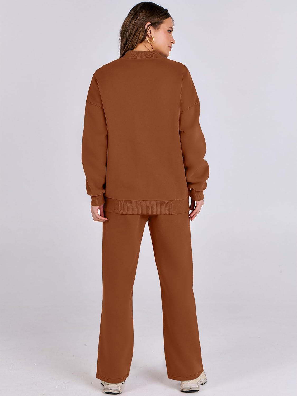 imageANRABESS Women 2 Piece Outfits Lounge Set Oversized Zip Up Sweatshirt Jacket Sweatpant Matching Sweat Sets Winter SweatsuitsCaramel