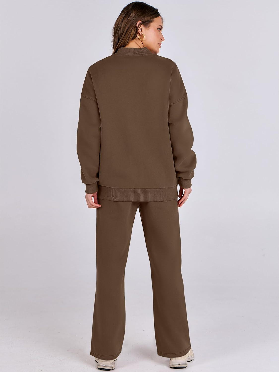 imageANRABESS Women 2 Piece Outfits Lounge Set Oversized Zip Up Sweatshirt Jacket Sweatpant Matching Sweat Sets Winter SweatsuitsDark Brown