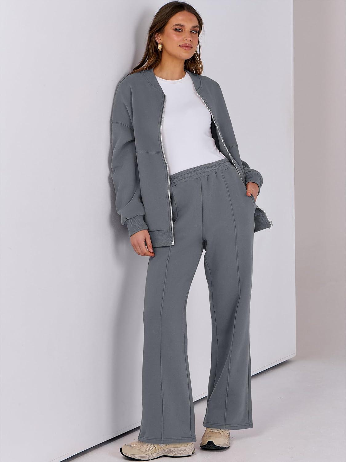 imageANRABESS Women 2 Piece Outfits Lounge Set Oversized Zip Up Sweatshirt Jacket Sweatpant Matching Sweat Sets Winter SweatsuitsDark Grey