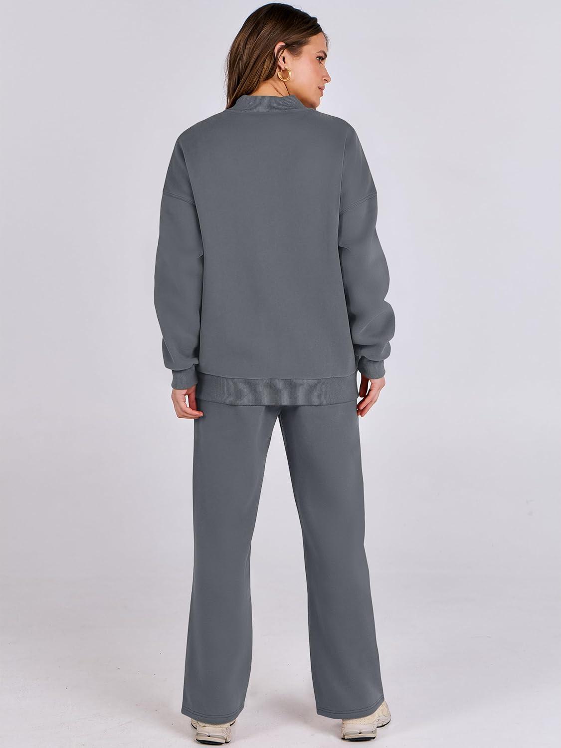 imageANRABESS Women 2 Piece Outfits Lounge Set Oversized Zip Up Sweatshirt Jacket Sweatpant Matching Sweat Sets Winter SweatsuitsDark Grey