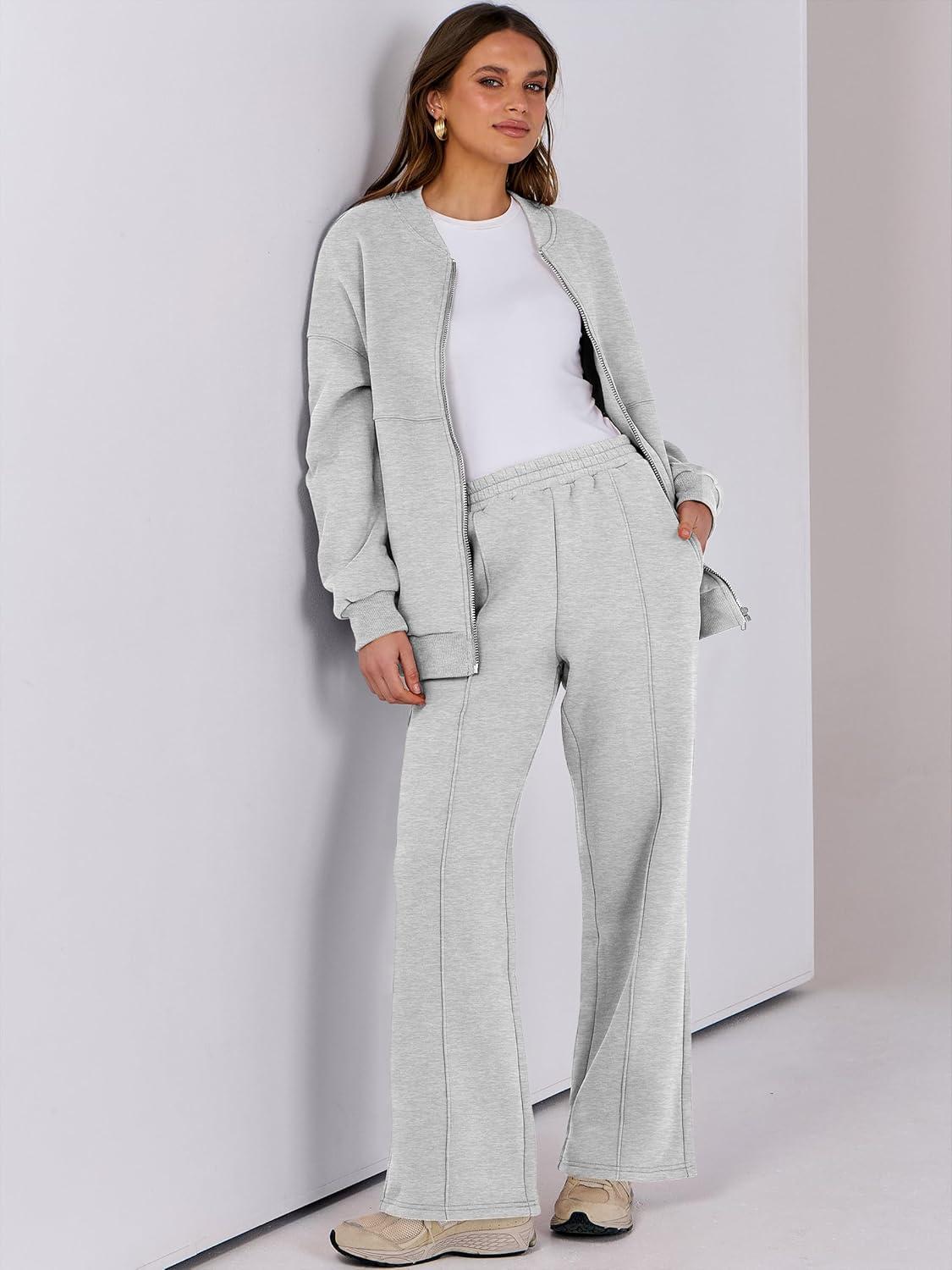 imageANRABESS Women 2 Piece Outfits Lounge Set Oversized Zip Up Sweatshirt Jacket Sweatpant Matching Sweat Sets Winter SweatsuitsGrey