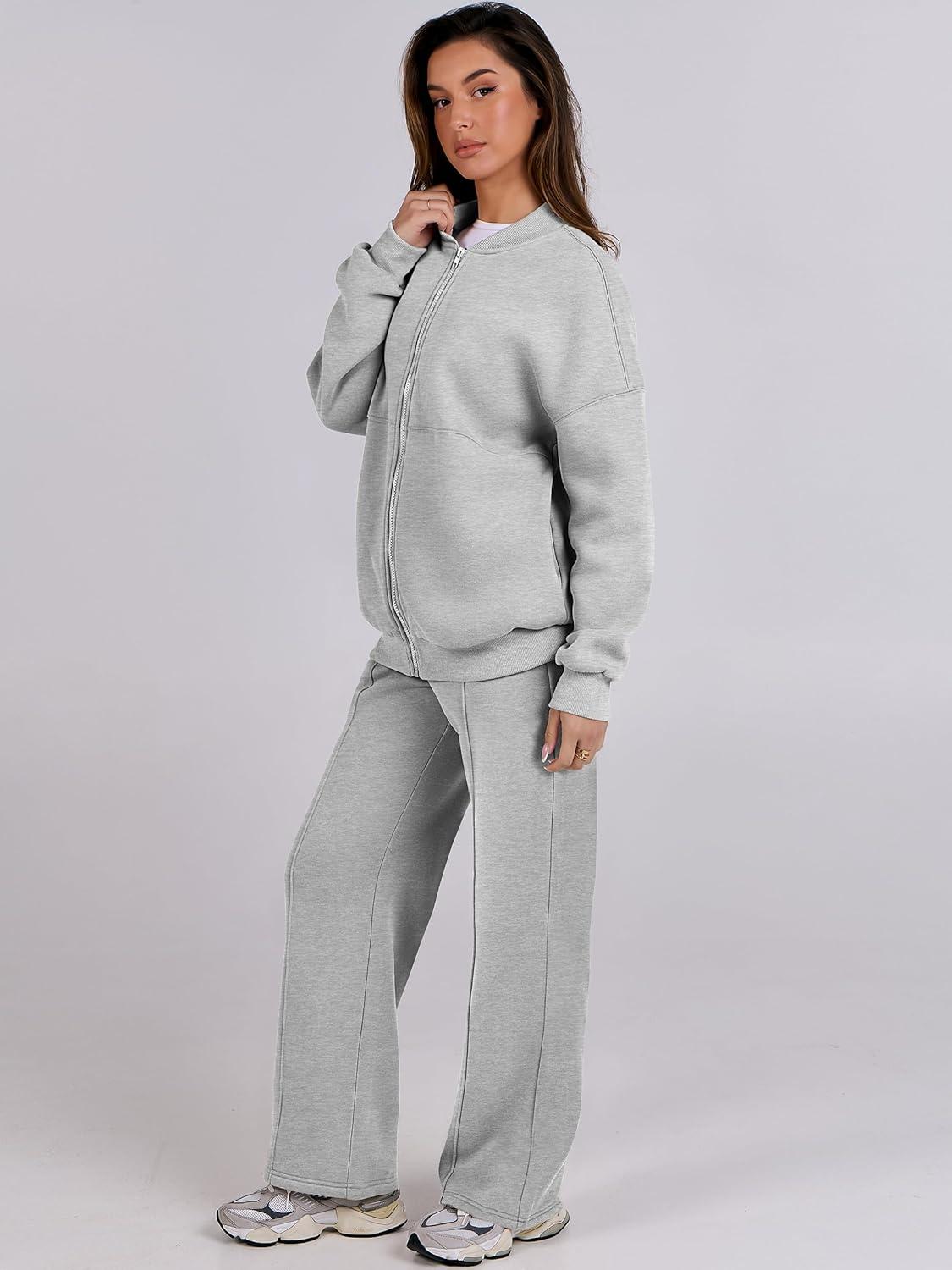 imageANRABESS Women 2 Piece Outfits Lounge Set Oversized Zip Up Sweatshirt Jacket Sweatpant Matching Sweat Sets Winter SweatsuitsGrey