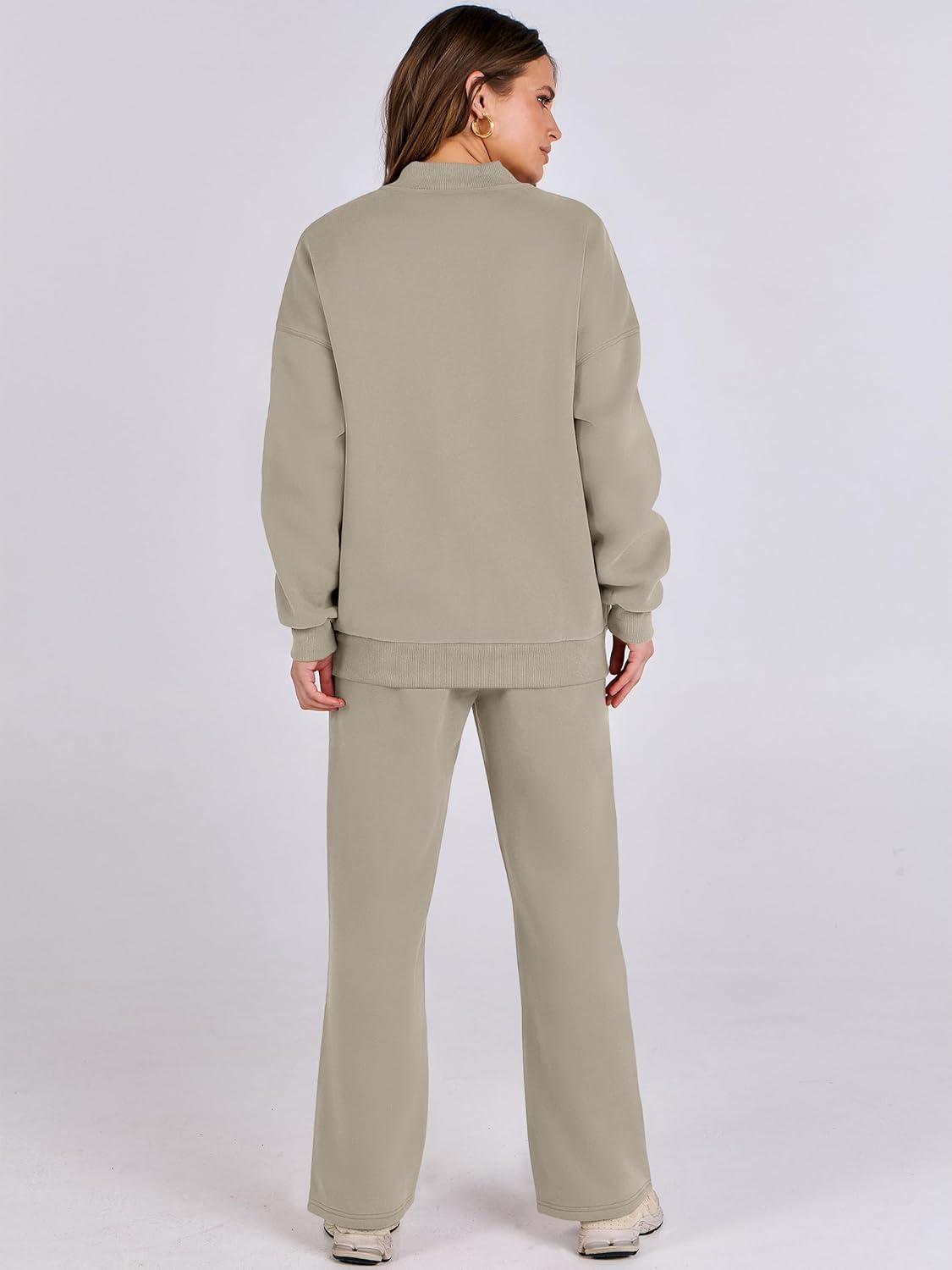 imageANRABESS Women 2 Piece Outfits Lounge Set Oversized Zip Up Sweatshirt Jacket Sweatpant Matching Sweat Sets Winter SweatsuitsKhaki