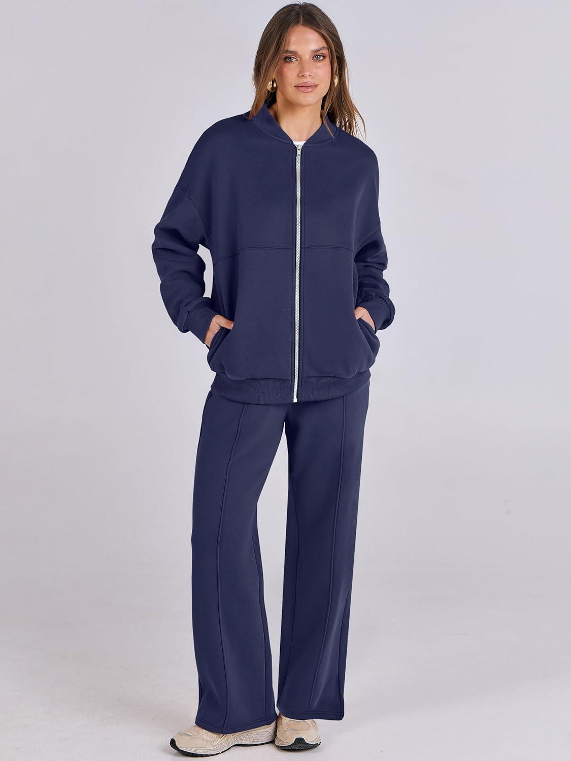 imageANRABESS Women 2 Piece Outfits Lounge Set Oversized Zip Up Sweatshirt Jacket Sweatpant Matching Sweat Sets Winter SweatsuitsNavy Blue