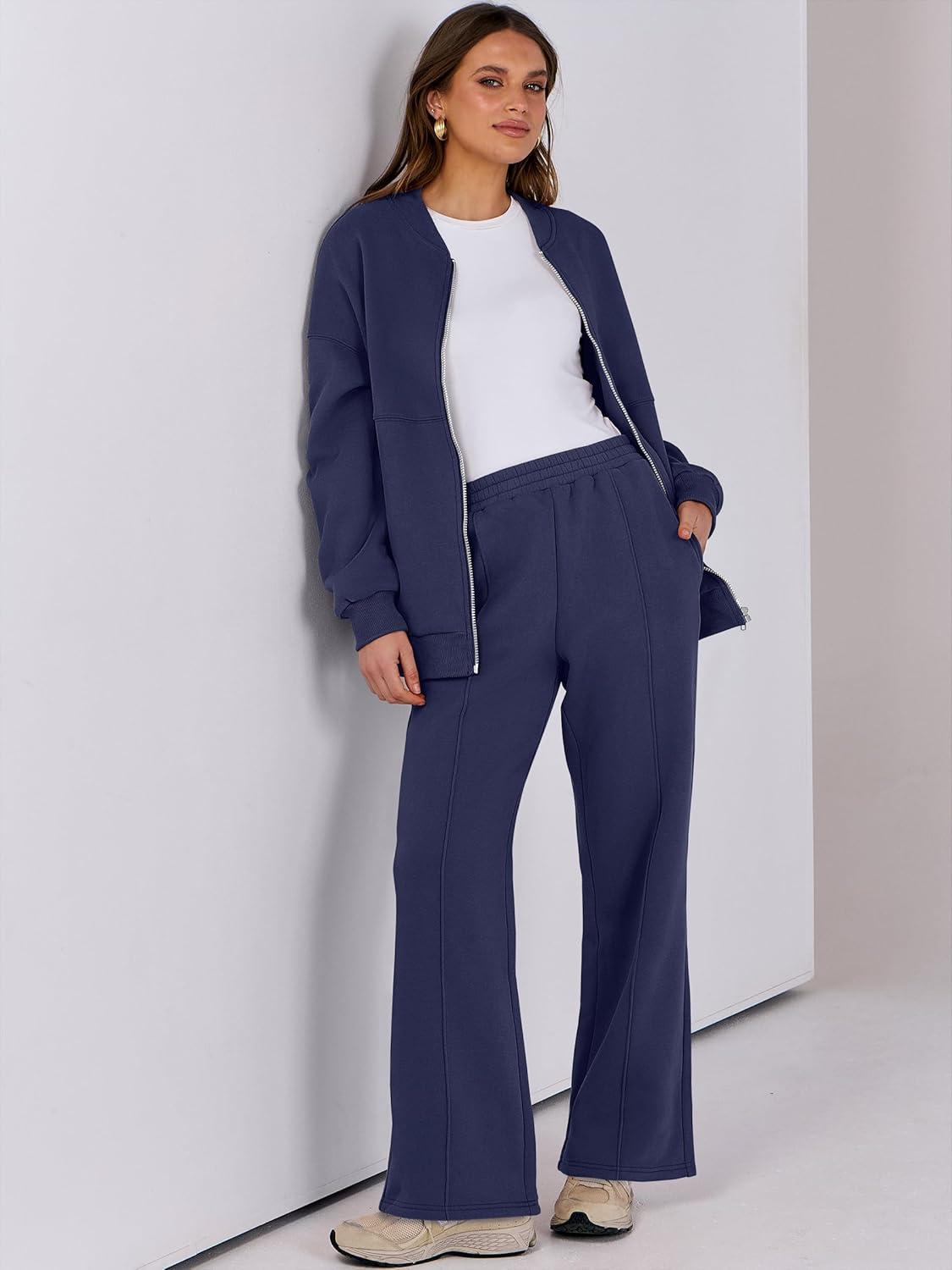 imageANRABESS Women 2 Piece Outfits Lounge Set Oversized Zip Up Sweatshirt Jacket Sweatpant Matching Sweat Sets Winter SweatsuitsNavy Blue