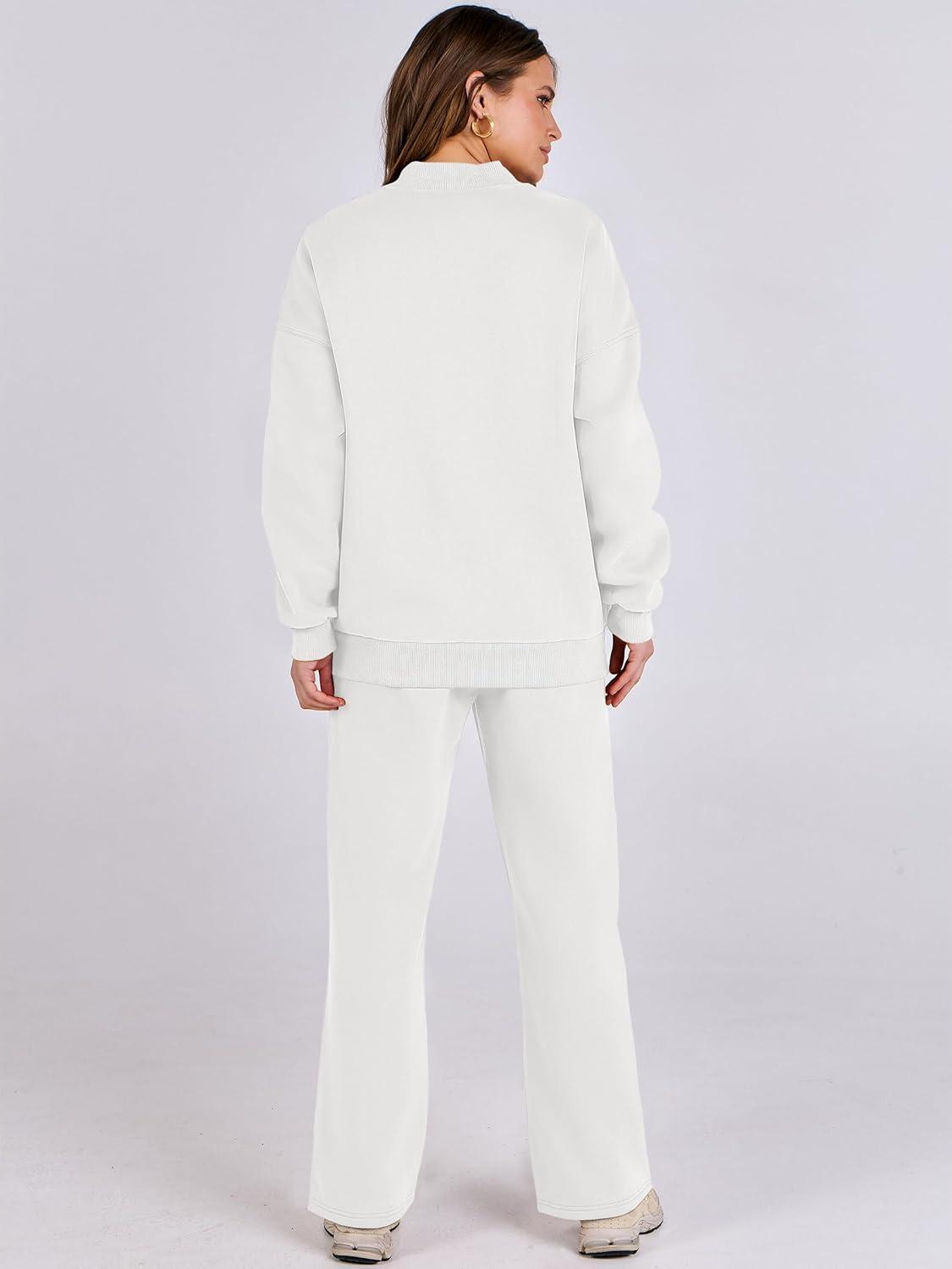 imageANRABESS Women 2 Piece Outfits Lounge Set Oversized Zip Up Sweatshirt Jacket Sweatpant Matching Sweat Sets Winter SweatsuitsWhite