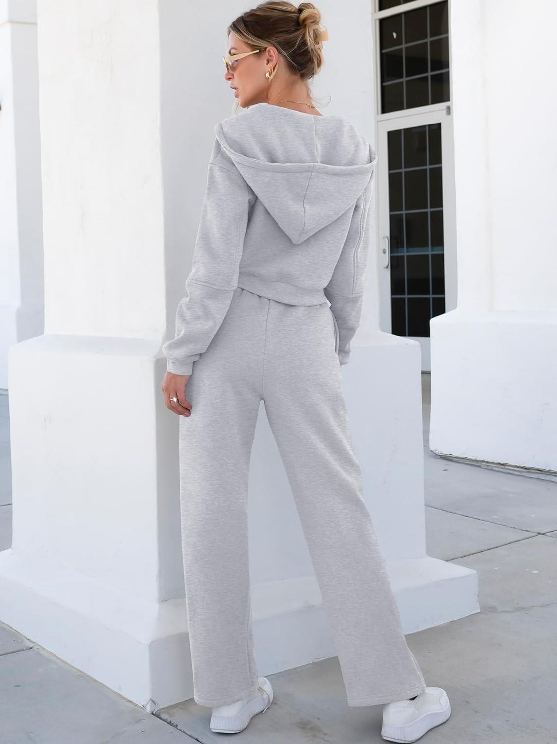 imageANRABESS Women 2 Piece Outfits Sweatsuit Zip Up Crop Hoodies SweatPants Lounge Matching Sweat Set 2024 Winter Trendy ClothesGrey