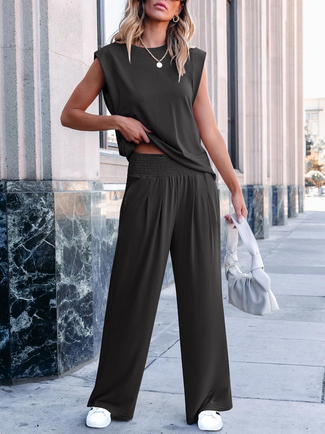 imageANRABESS Women 2 Piece Outfits Tank Top ampamp Palazzo Pants 2025 Summer Lounge Matching Sets Travel Vacation Beach ClothingBlack