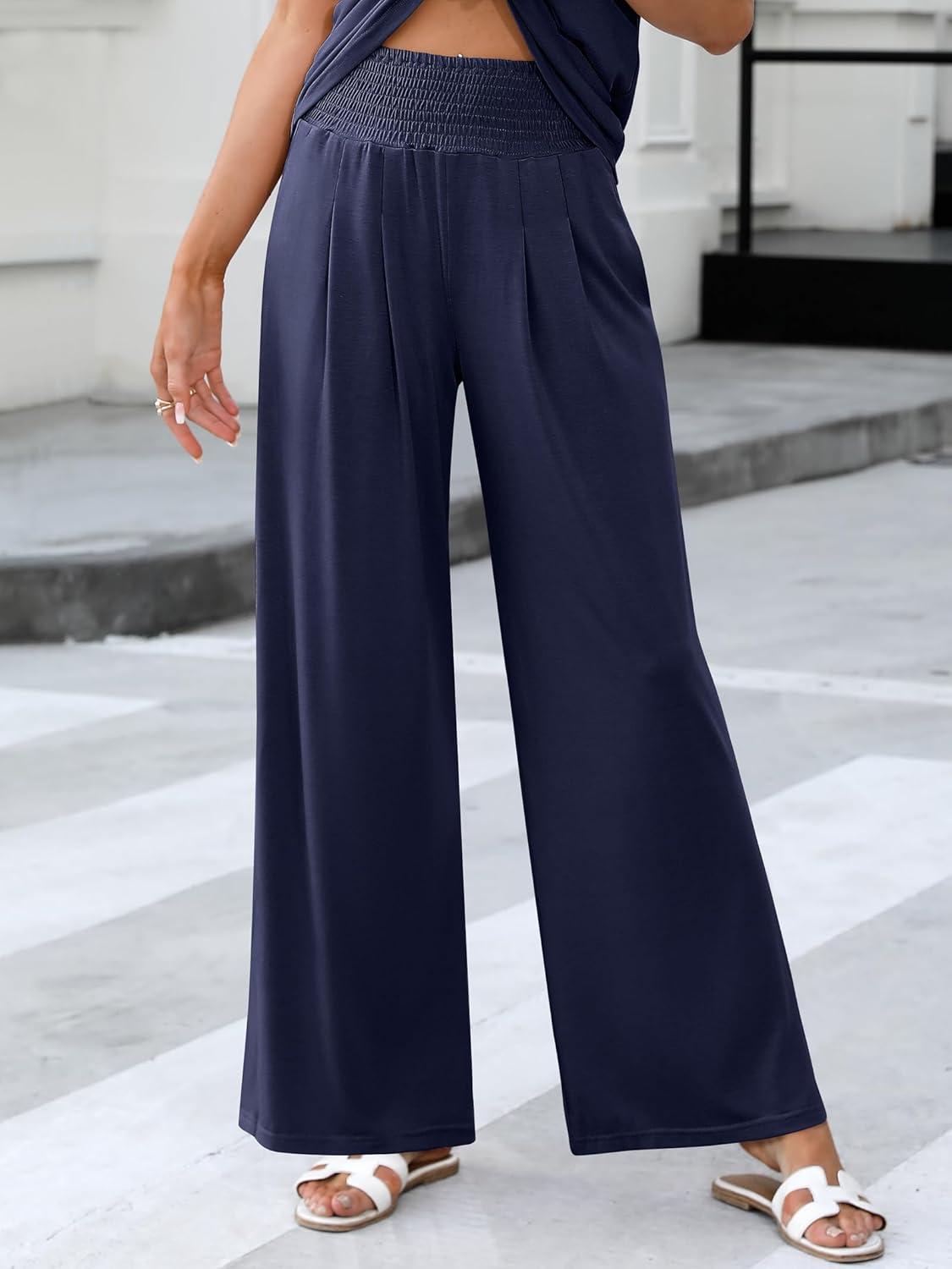 imageANRABESS Women 2 Piece Outfits Tank Top ampamp Palazzo Pants 2025 Summer Lounge Matching Sets Travel Vacation Beach ClothingNavy Blue