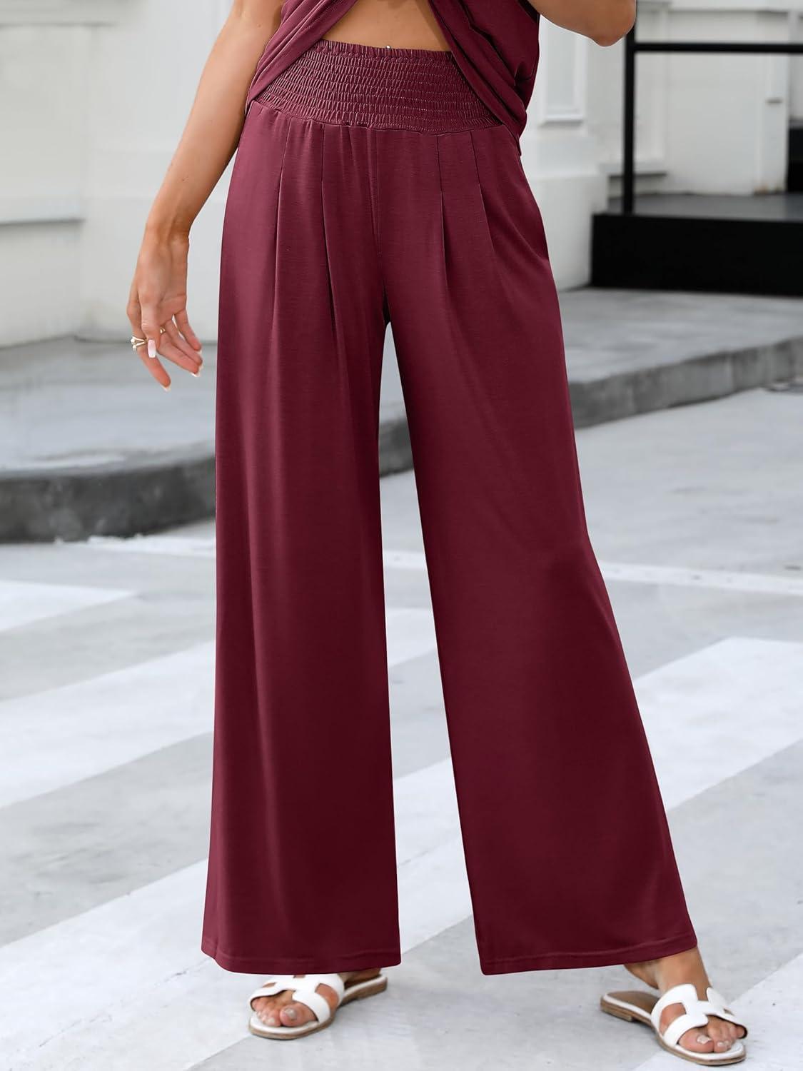 imageANRABESS Women 2 Piece Outfits Tank Top ampamp Palazzo Pants 2025 Summer Lounge Matching Sets Travel Vacation Beach ClothingWine Red