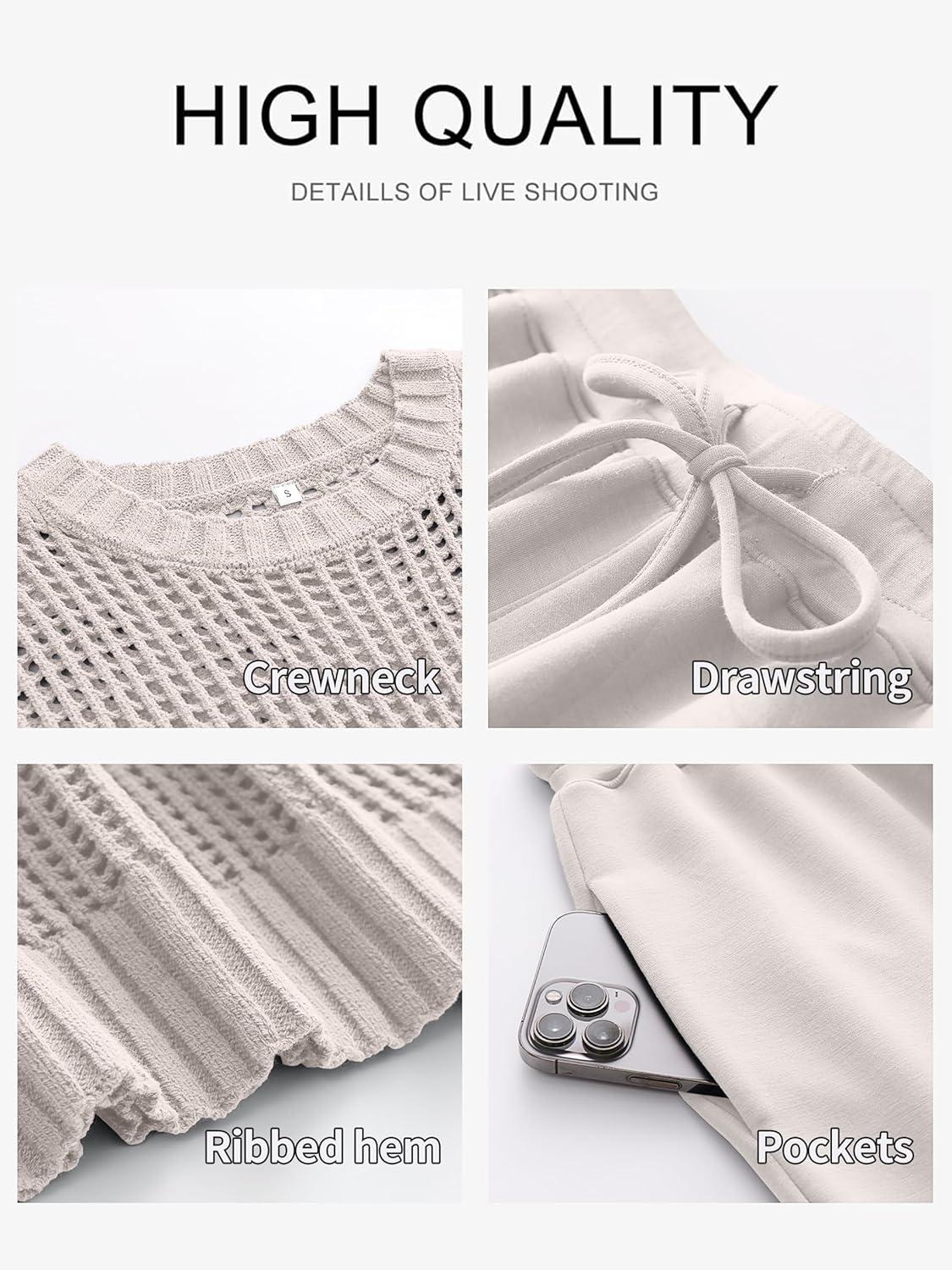 imageANRABESS Women 2 Piece Summer Outfits 2025 Crochet Sweater Vest Wide Leg Pants Lounge Matching Sets Travel Vacation ClothesLight Khaki