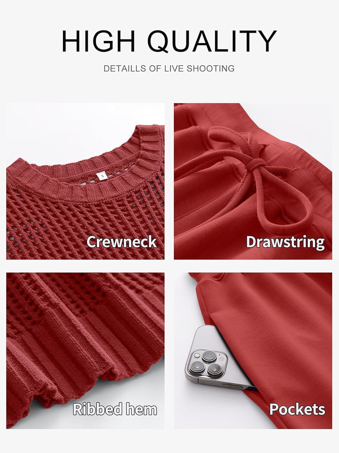 imageANRABESS Women 2 Piece Summer Outfits 2025 Crochet Sweater Vest Wide Leg Pants Lounge Matching Sets Travel Vacation ClothesRed