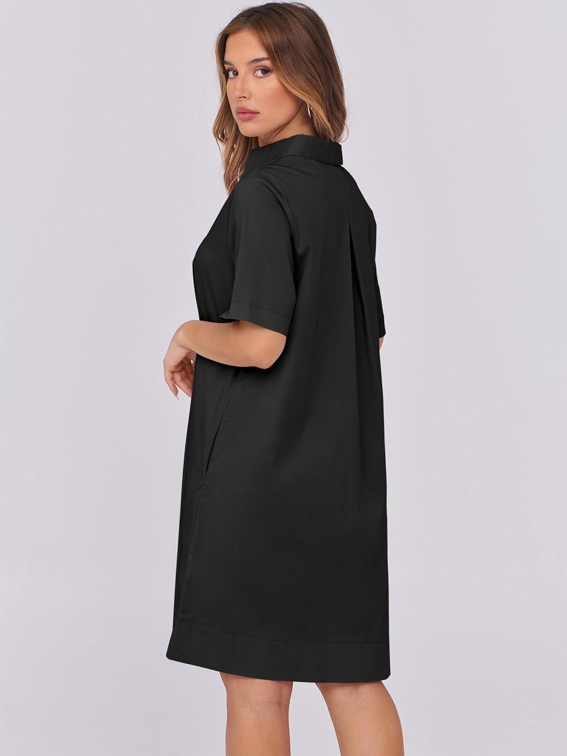 imageANRABESS Women Button Down Shirts Dress Summer Casual Oversized Short Sleeve Mini Dresses with Pockets 2025 TrendyBlack