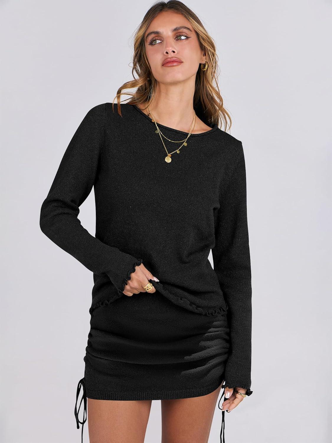 imageANRABESS Women Long Sleeve Skirt Sets 2025 Fall Sweater Lounge Sets 2 Piece Beach Vacation OutfitsBlack