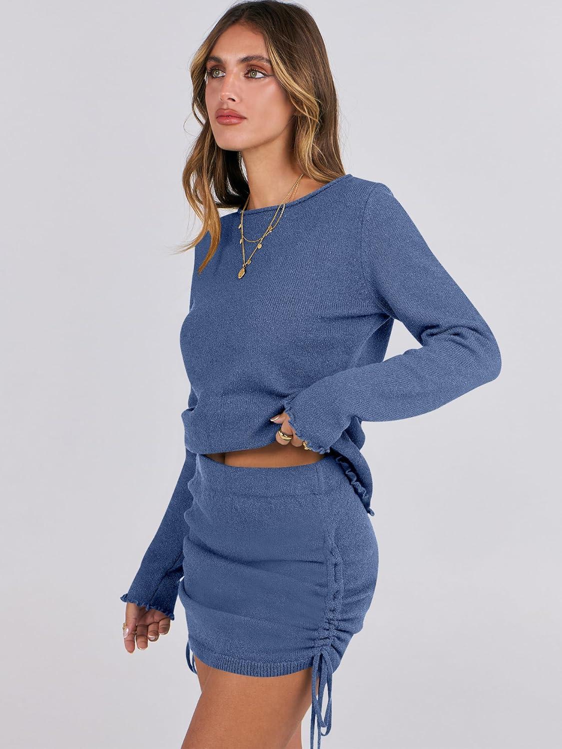 imageANRABESS Women Long Sleeve Skirt Sets 2025 Fall Sweater Lounge Sets 2 Piece Beach Vacation OutfitsDeep Blue