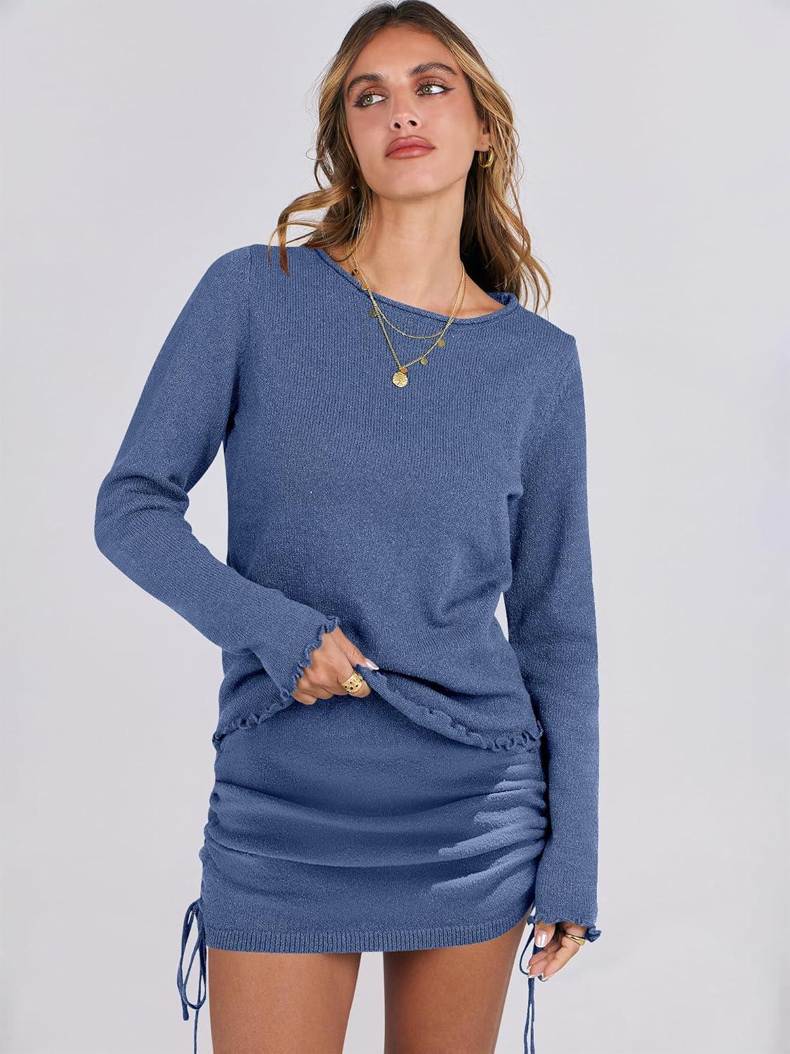 imageANRABESS Women Long Sleeve Skirt Sets 2025 Fall Sweater Lounge Sets 2 Piece Beach Vacation OutfitsDeep Blue