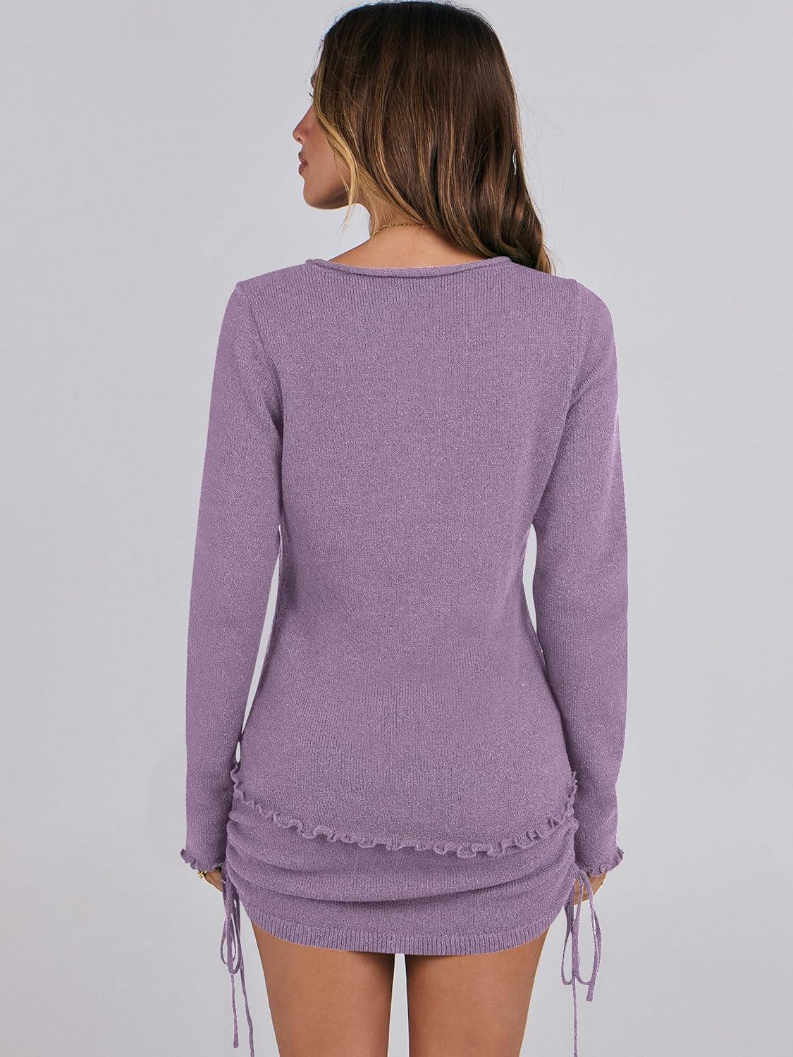 imageANRABESS Women Long Sleeve Skirt Sets 2025 Fall Sweater Lounge Sets 2 Piece Beach Vacation OutfitsPurple