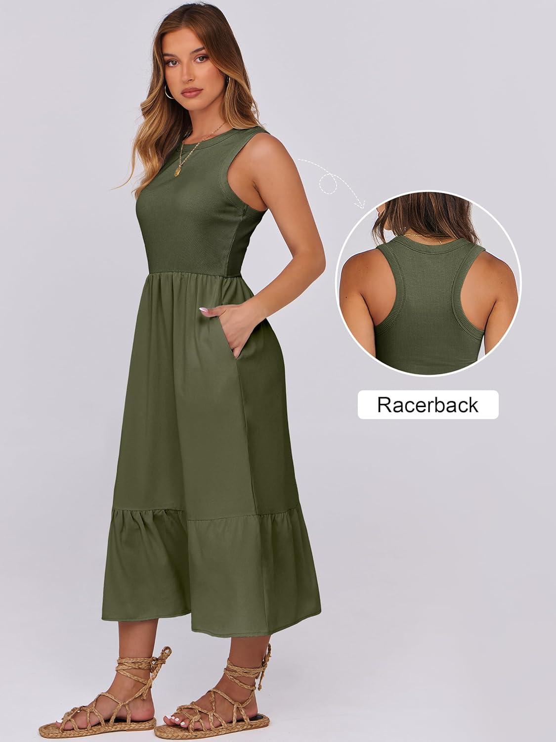imageANRABESS Women Midi Dresses 2025 Summer Casual Sleeveless Sundress High Neck Tank Top Racerback Flowy Beach Dress  PocketsArmy Green