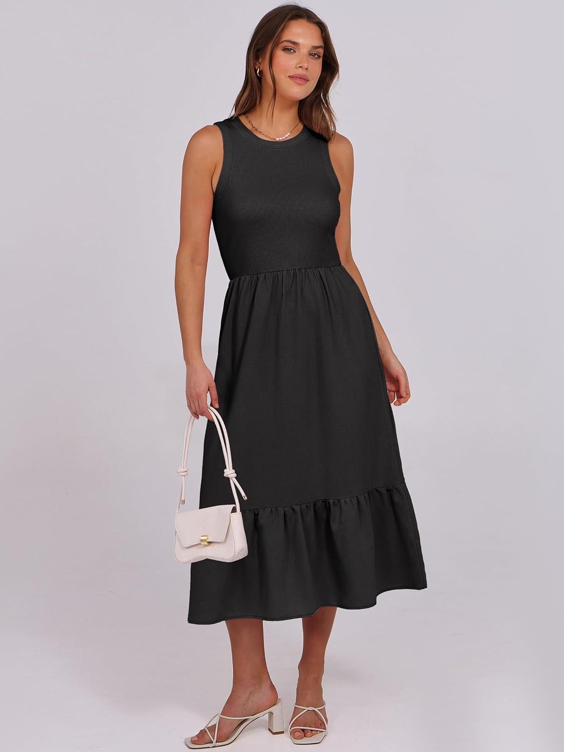 imageANRABESS Women Midi Dresses 2025 Summer Casual Sleeveless Sundress High Neck Tank Top Racerback Flowy Beach Dress  PocketsBlack