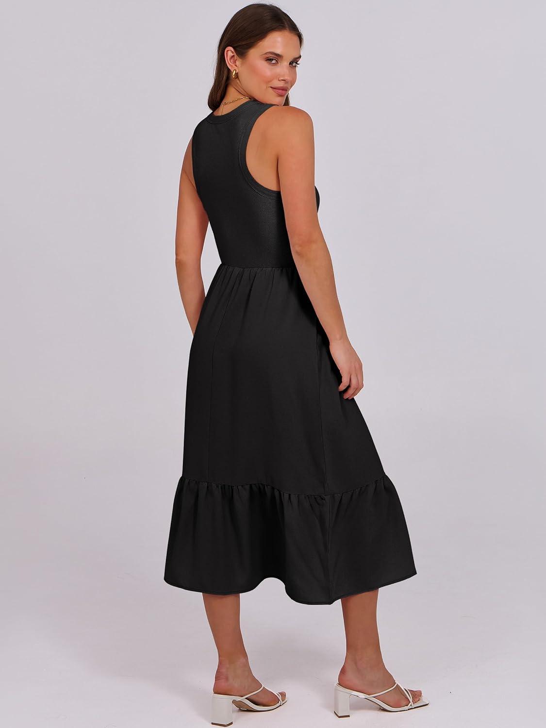 imageANRABESS Women Midi Dresses 2025 Summer Casual Sleeveless Sundress High Neck Tank Top Racerback Flowy Beach Dress  PocketsBlack