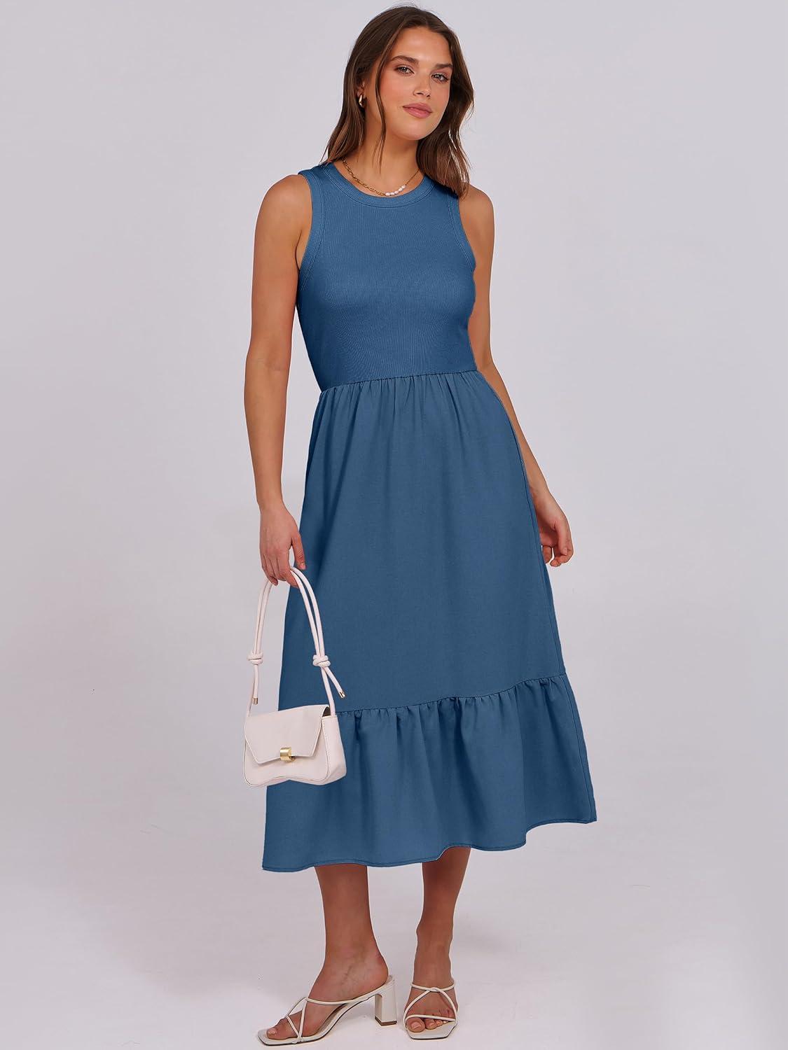 imageANRABESS Women Midi Dresses 2025 Summer Casual Sleeveless Sundress High Neck Tank Top Racerback Flowy Beach Dress  PocketsBlue