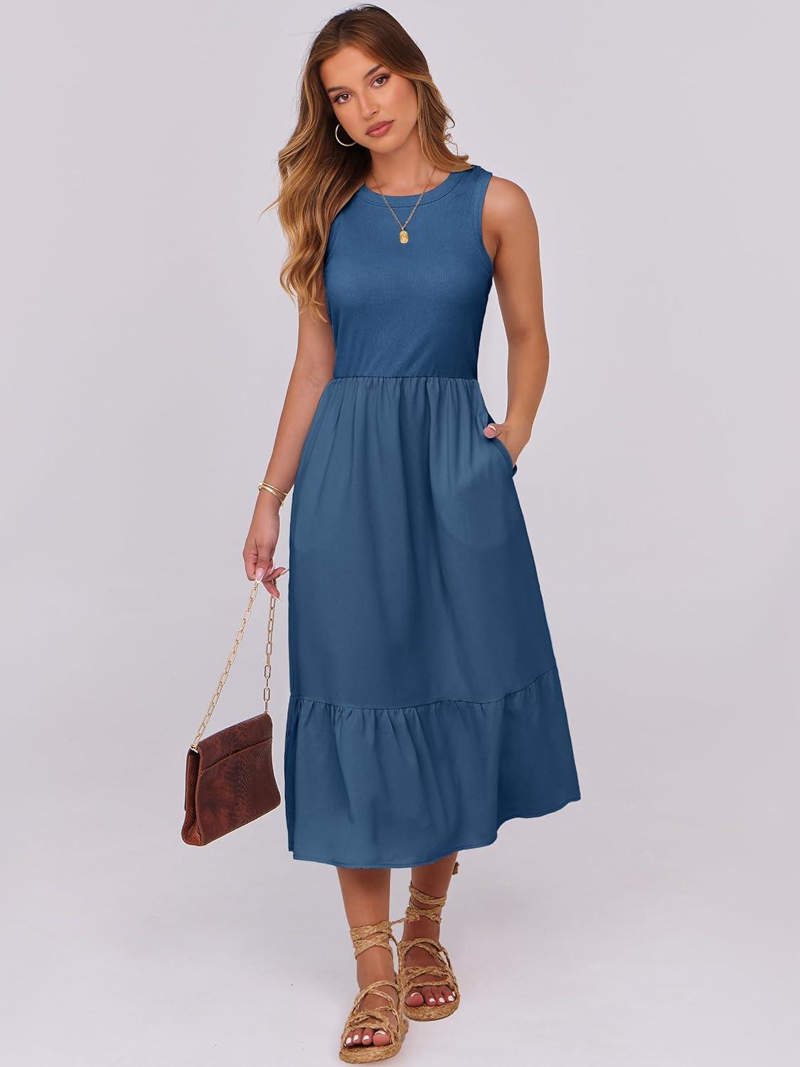 imageANRABESS Women Midi Dresses 2025 Summer Casual Sleeveless Sundress High Neck Tank Top Racerback Flowy Beach Dress  PocketsBlue
