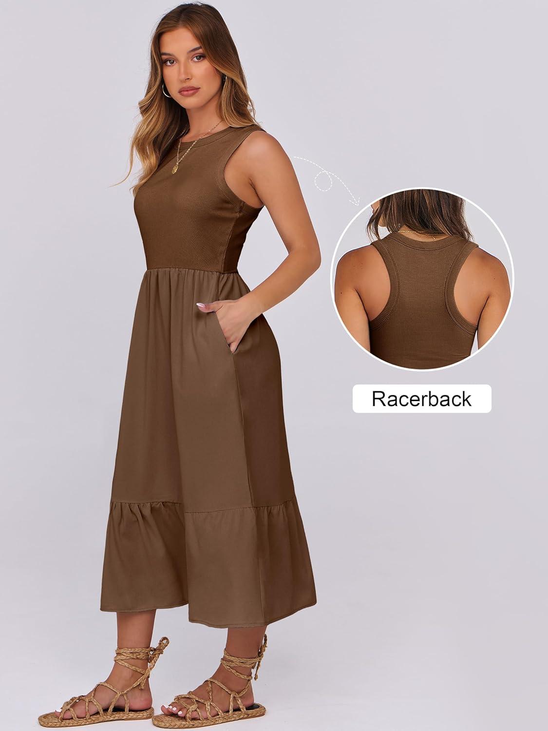imageANRABESS Women Midi Dresses 2025 Summer Casual Sleeveless Sundress High Neck Tank Top Racerback Flowy Beach Dress  PocketsBrown