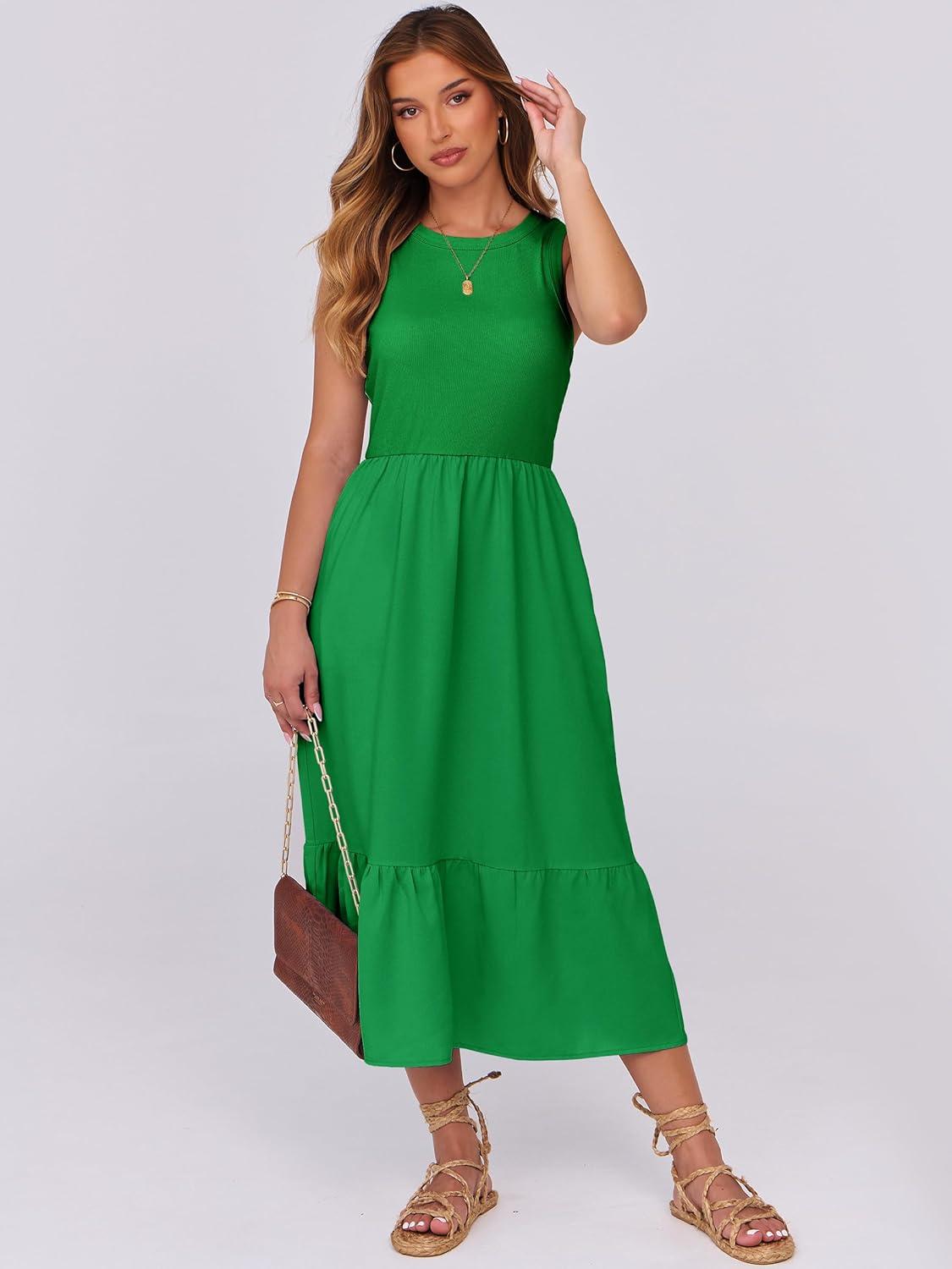 imageANRABESS Women Midi Dresses 2025 Summer Casual Sleeveless Sundress High Neck Tank Top Racerback Flowy Beach Dress  PocketsGreen