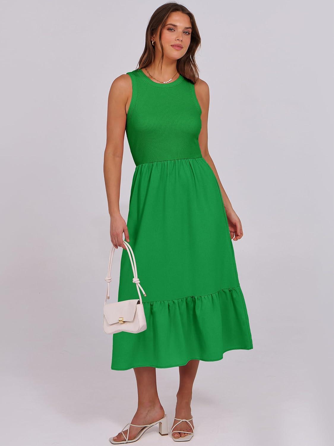 imageANRABESS Women Midi Dresses 2025 Summer Casual Sleeveless Sundress High Neck Tank Top Racerback Flowy Beach Dress  PocketsGreen