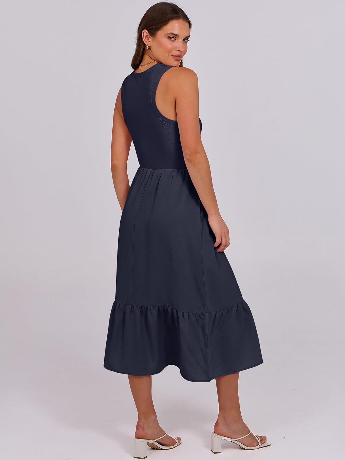 imageANRABESS Women Midi Dresses 2025 Summer Casual Sleeveless Sundress High Neck Tank Top Racerback Flowy Beach Dress  PocketsNavy Blue