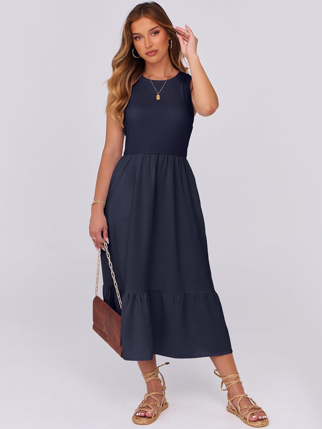 imageANRABESS Women Midi Dresses 2025 Summer Casual Sleeveless Sundress High Neck Tank Top Racerback Flowy Beach Dress  PocketsNavy Blue