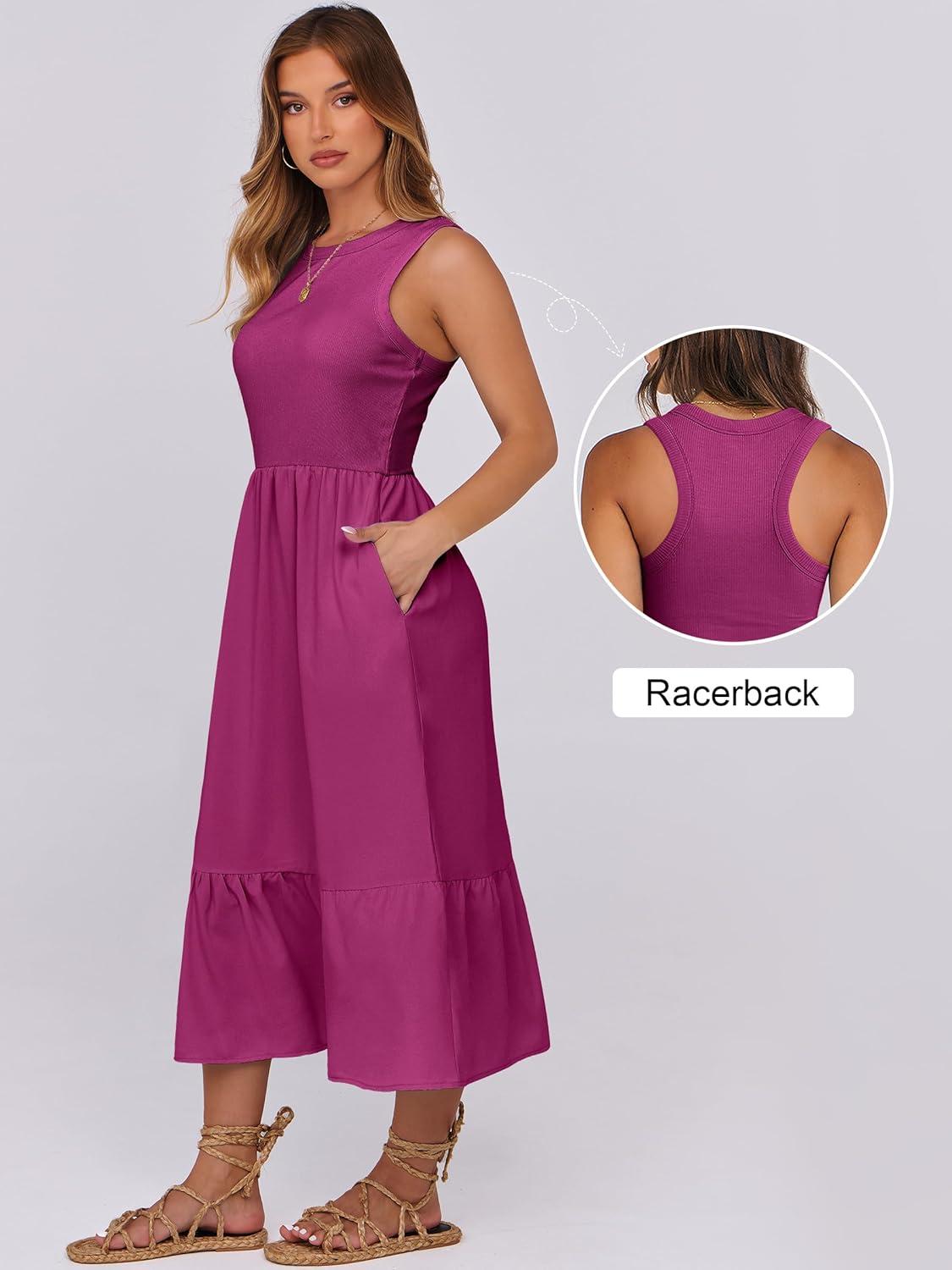 imageANRABESS Women Midi Dresses 2025 Summer Casual Sleeveless Sundress High Neck Tank Top Racerback Flowy Beach Dress  PocketsPurple Red