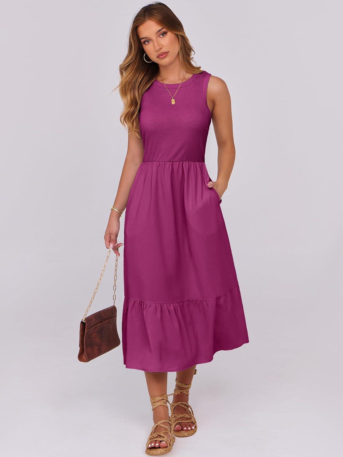 imageANRABESS Women Midi Dresses 2025 Summer Casual Sleeveless Sundress High Neck Tank Top Racerback Flowy Beach Dress  PocketsPurple Red