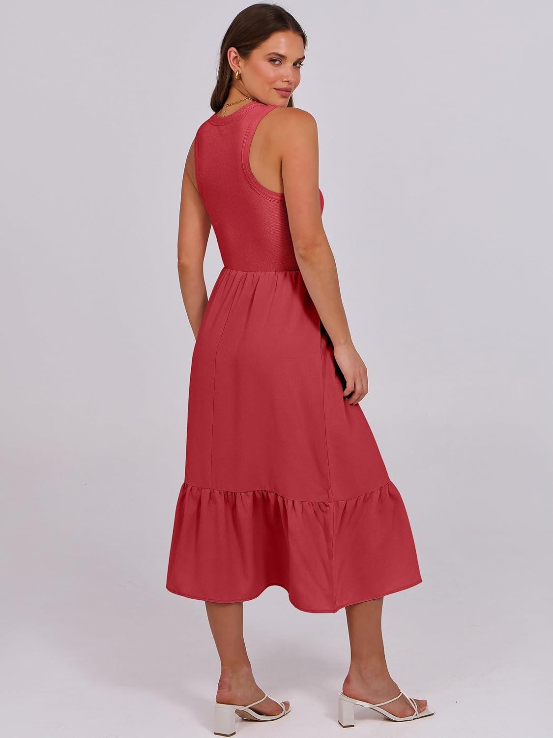imageANRABESS Women Midi Dresses 2025 Summer Casual Sleeveless Sundress High Neck Tank Top Racerback Flowy Beach Dress  PocketsRed