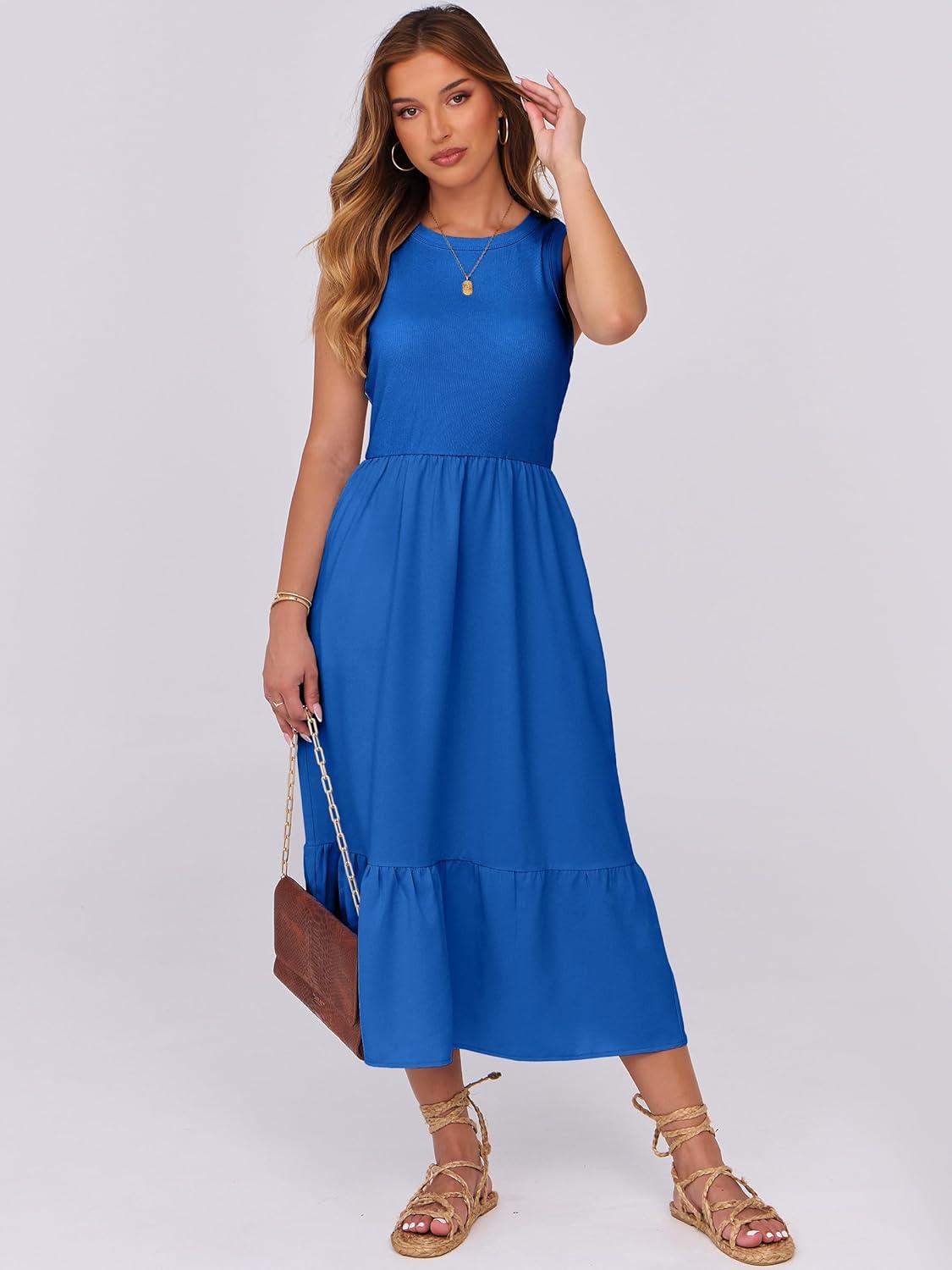 imageANRABESS Women Midi Dresses 2025 Summer Casual Sleeveless Sundress High Neck Tank Top Racerback Flowy Beach Dress  PocketsRoyal Blue