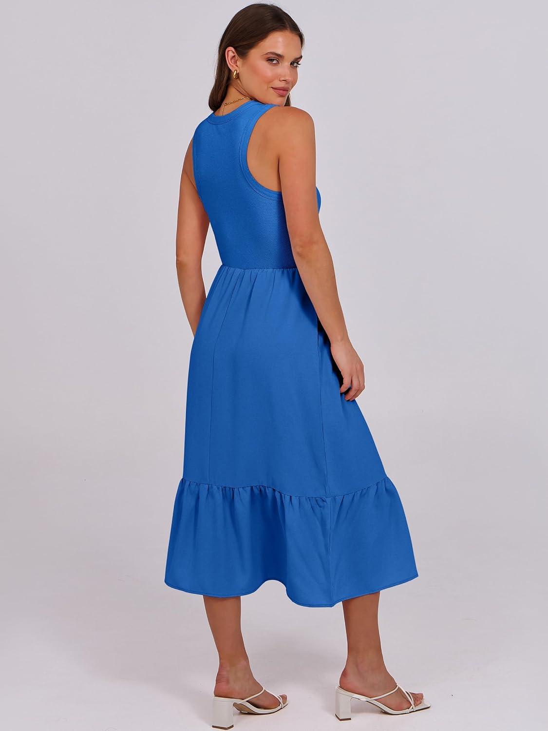 imageANRABESS Women Midi Dresses 2025 Summer Casual Sleeveless Sundress High Neck Tank Top Racerback Flowy Beach Dress  PocketsRoyal Blue