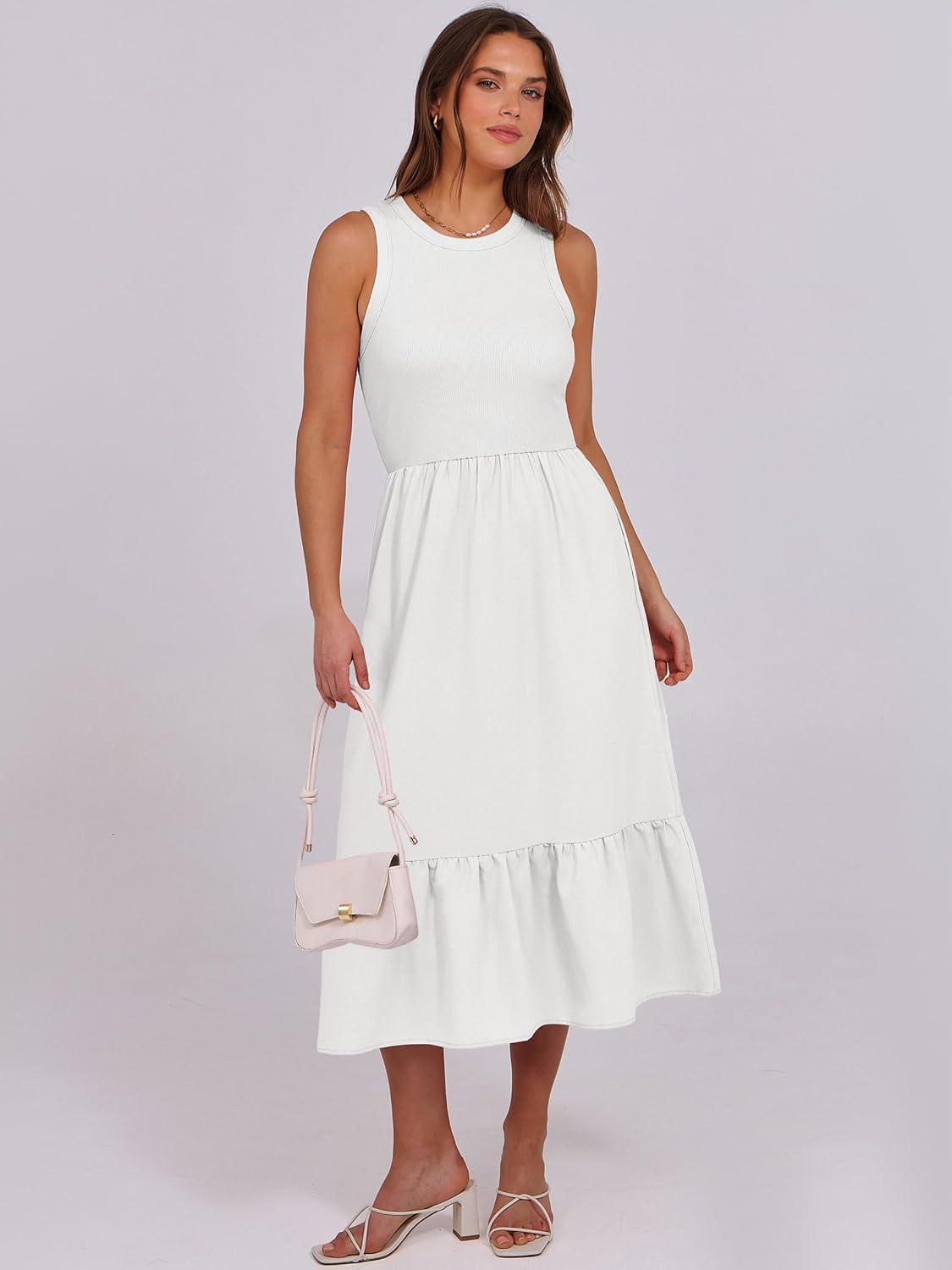 imageANRABESS Women Midi Dresses 2025 Summer Casual Sleeveless Sundress High Neck Tank Top Racerback Flowy Beach Dress  PocketsWhite